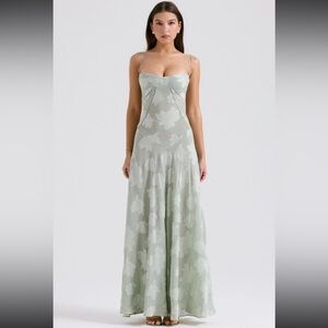 HOUSE OF CB Seren Pistachio Floral Lace Back Maxi Dress Size L